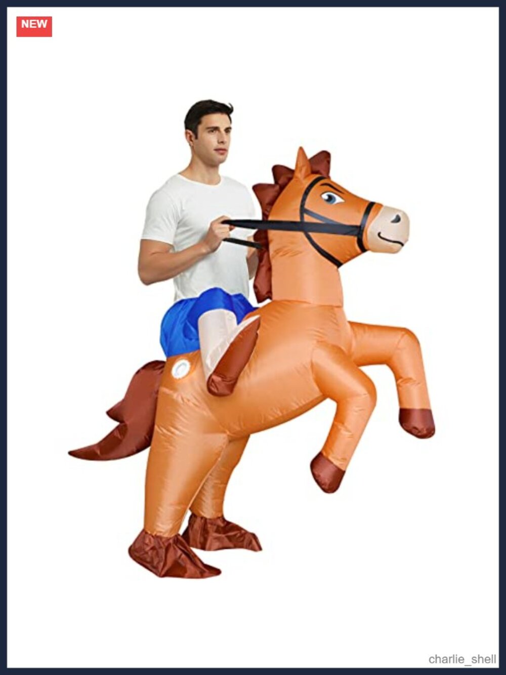 Inflatable Horse Costume Adult Ride On Blow Up Cowboy Suit Funny Halloween Party